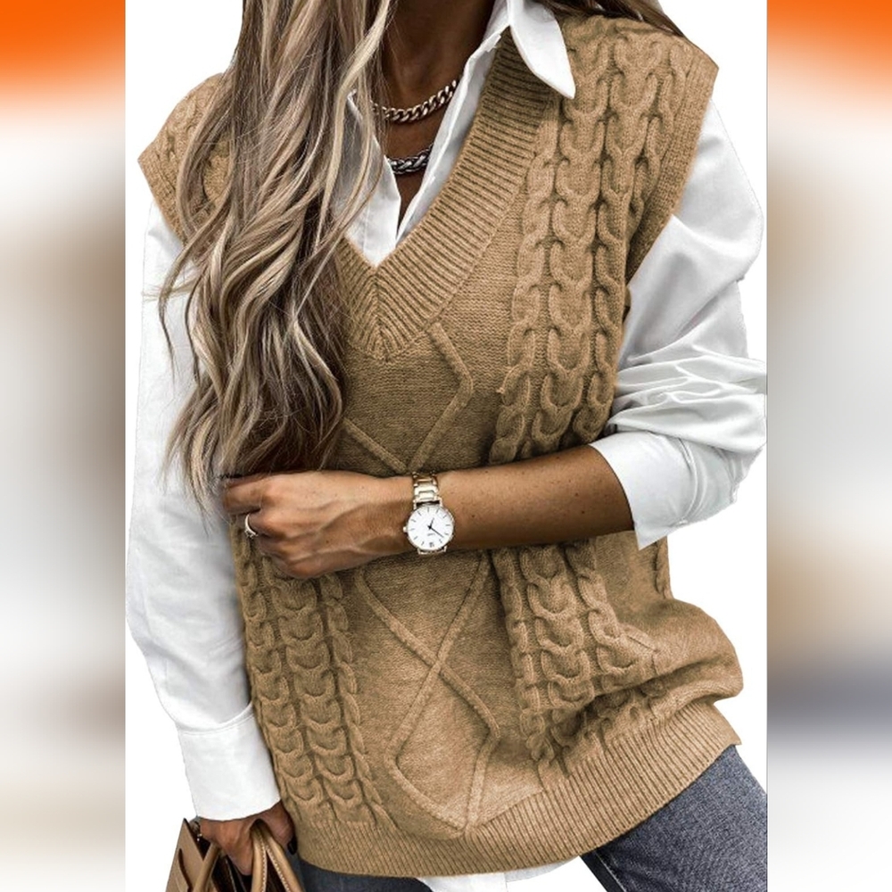 EVALESS Oversized Sweater Vest for Women V Neck Sleeveless Solid Color